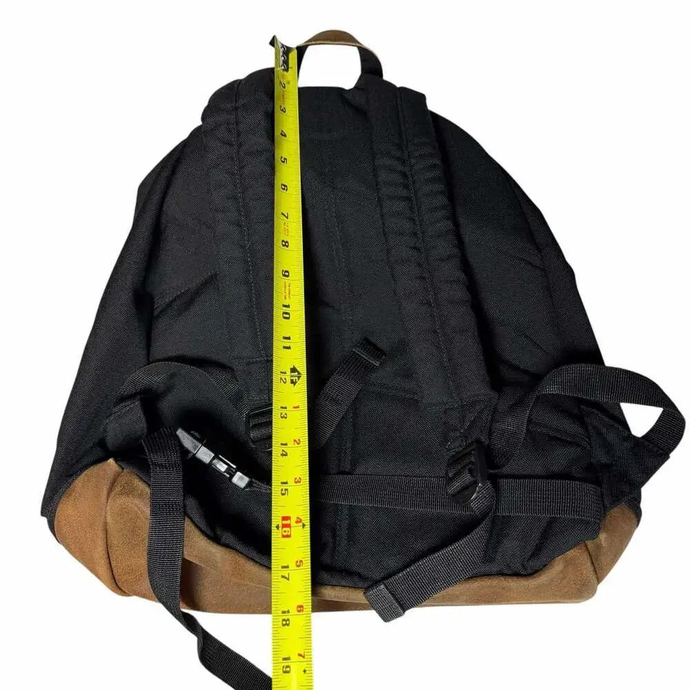 Vintage 90s Eddie Bauer Black Canvas Backpack with Suede Leather Bottom